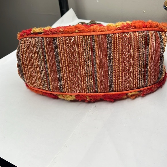 Mary Frances Wool Appliqué Beaded Double Chain Handles Kisslock Bag - New - Picture 11 of 12